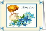 Happy Easter, Vintage Chicken, Egg and Flowers card