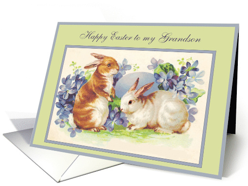 To my Grandson, Happy Easter, Vintage Bunnies card (350200)