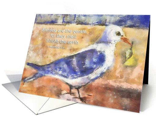 blessed are the gentle, pastel painting dove with olive branch card