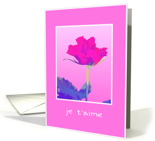 pink red rose je t'aime card (375007)