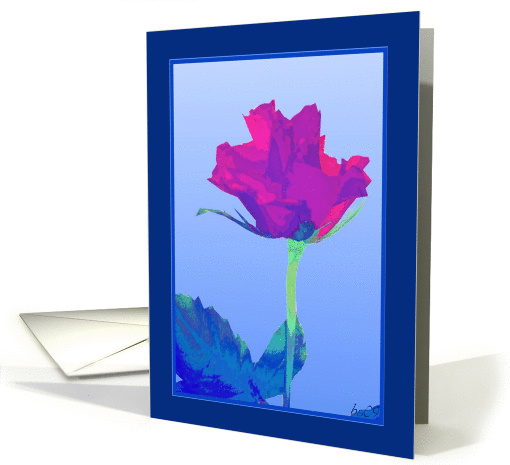 pink red rose blank blue card (375506)