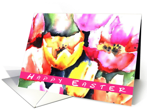 happy easter tulips watercolor card (382716)