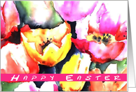happy easter tulips watercolor card