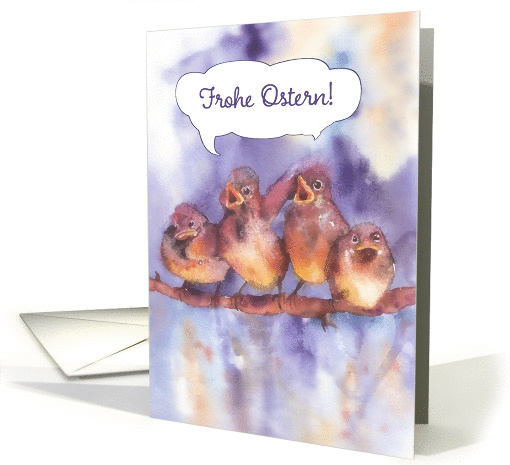 Frohe Ostern, Happy Easter in German, cute sparrows card (399124)