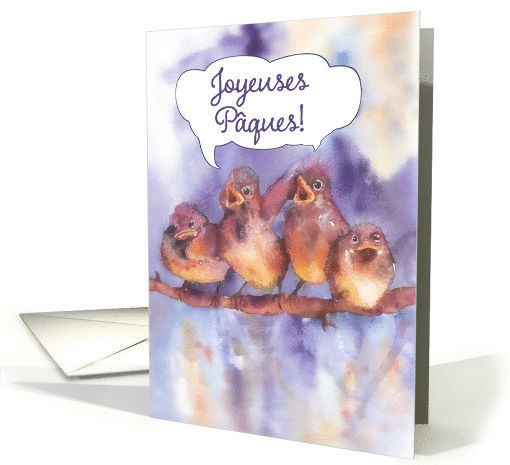 happy easter in French, joyeuses pques, cute sparrows card (399125)