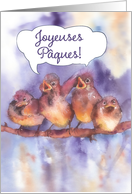 happy easter in French, joyeuses pques, cute sparrows card