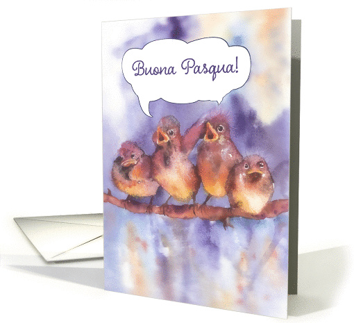 Buona Pasqua, Happy Easter in Italian, cute sparrows card (400205)