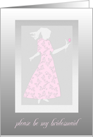 please be my bridesmaid grey pink card