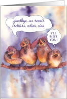 goodbye, au revoir, adios, ciao, I’ll miss you, cute sparrows card