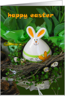 happy easter bunny, nest and eggs card