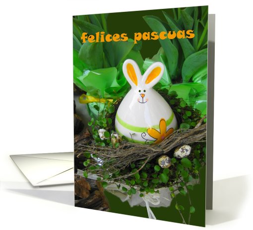 felices pascuas happy easter bunny, nest and eggs card (408608)