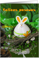 felices pascuas happy easter bunny, nest and eggs card