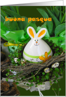 buona pasqua happy easter bunny, nest and eggs card