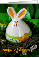 polish happy easter bunny, nest and eggs card