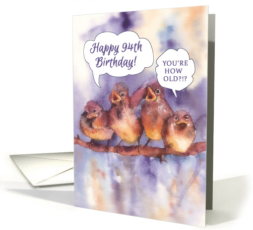 happy 94th birthday, cute sparrows, watercolor painting card (416240)