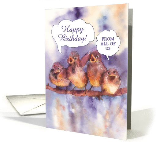happy birthday from all of us, cute sparrows, card (428391)