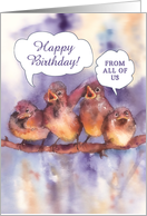 happy birthday from all of us, cute sparrows, card