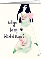 will you be my Maid of Honor, lady with rose card