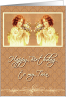 happy birthday to my twin sister, vintage girls, cream card
