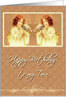 Happy Birthday to My Twin Sister Vintage Girls Cream card