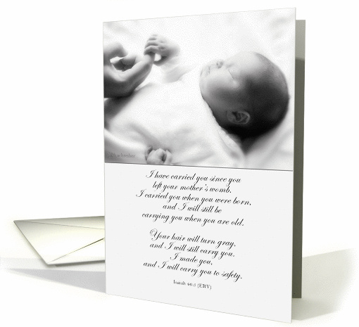 Isaiah 46:3, Christian encouragement card, newborn baby card (439931)