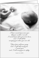 Isaiah 46:3, Christian encouragement card, newborn baby card
