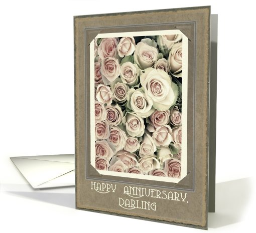 happy anniversary, darling, white nostalgic roses card (442692)
