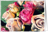 happy anniversary, darling, cream and pink roses card
