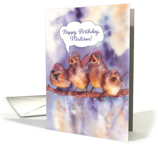 Happy Birthday to Madison, cute sparrows card (447776)