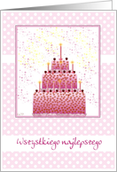 polish happy birthday stacked cake and candles card