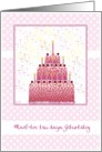 Yiddish happy birthday stacked cake and candles card