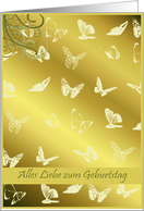 alles Liebe zum Geburtstag, german happy birthday card, gold butterflies card