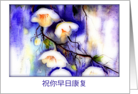 Get Well Soon in Chinese, Watercolor Painting, White Flowers card