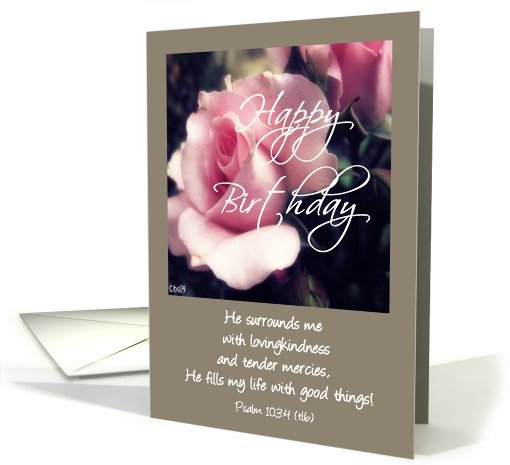 happy birthday pink rose and scripture card (480361)