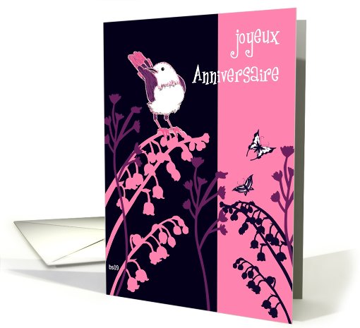 joyeux anniversaire bird and butterflies card (483127)