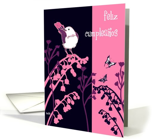 feliz cumpleaos bird and butterflies card (483145)