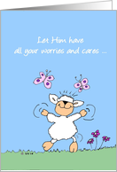 1 Peter 5:7 Let him have all your worries and cares, Scripture card