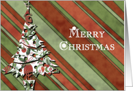 merry christmas green stripes christmas tree card