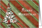 merry christmas green stripes christmas tree card