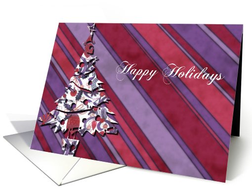 happy holidays purple stripes christmas tree card (488645)