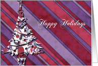 happy holidays purple stripes christmas tree card