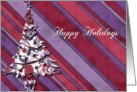 happy holidays purple stripes christmas tree card