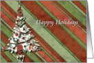 happy holidays green stripes christmas tree card