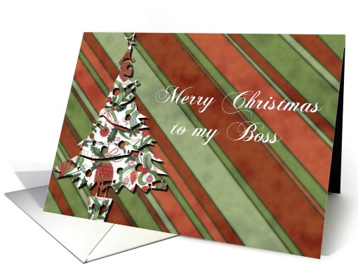 merry christmas to my boss  green stripes christmas tree card (488652)