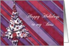 happy holidays to my boss purple stripes christmas tree card