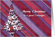 merry christmas to a great colleague purple stripes christmas tree card