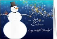 To my Husband, magical merry Christmas, snowman stars card