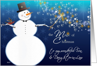 to my son and daughter-in-law magical merry christmas snowman stars card