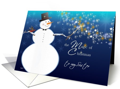 to my sister magical merry christmas snowman stars card (493820)