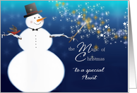 To my Aunt, Magical Merry Christmas, Snowman, Stars card